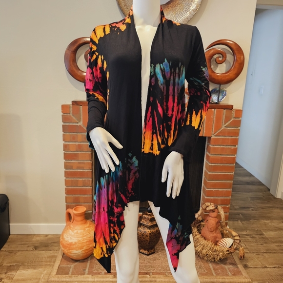 TIE DYE Black Rayon Stretch L/S Cardigan OS NEW - Picture 4 of 7